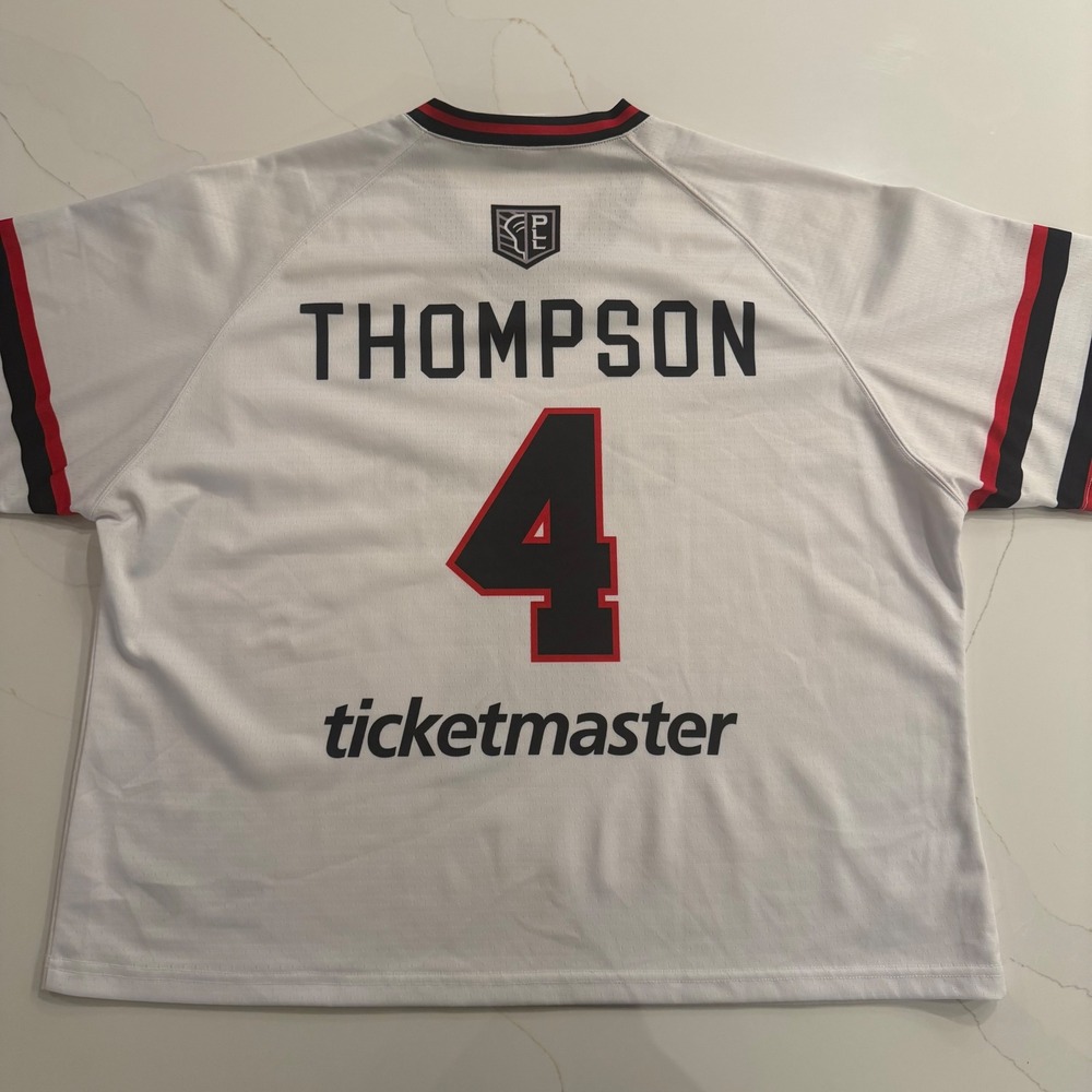 Boston Cannons PLL Number 4 Thompson Jersey White Red Blue V Neck Mens Size M - Picture 2 of 6